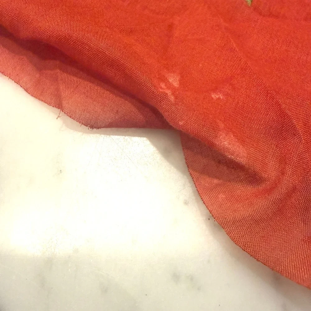 Vintage Red Floral Sheer Scarf Large Rectangular Gauze Flower Print 38x36